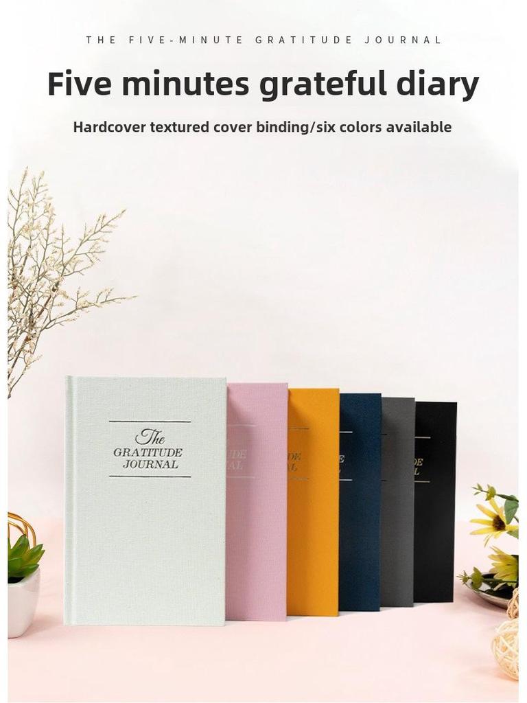 Gold Stamped Linen Gratitude Journal - English Version, Compact 5-Minute Diary