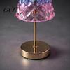 Rechargeable Bedside Lamp with Type-c Touch Control Metal Cordless Table Lamp, 3-Color Dimmable Night Light Faux Crystal Shade, Adjustable Brightness