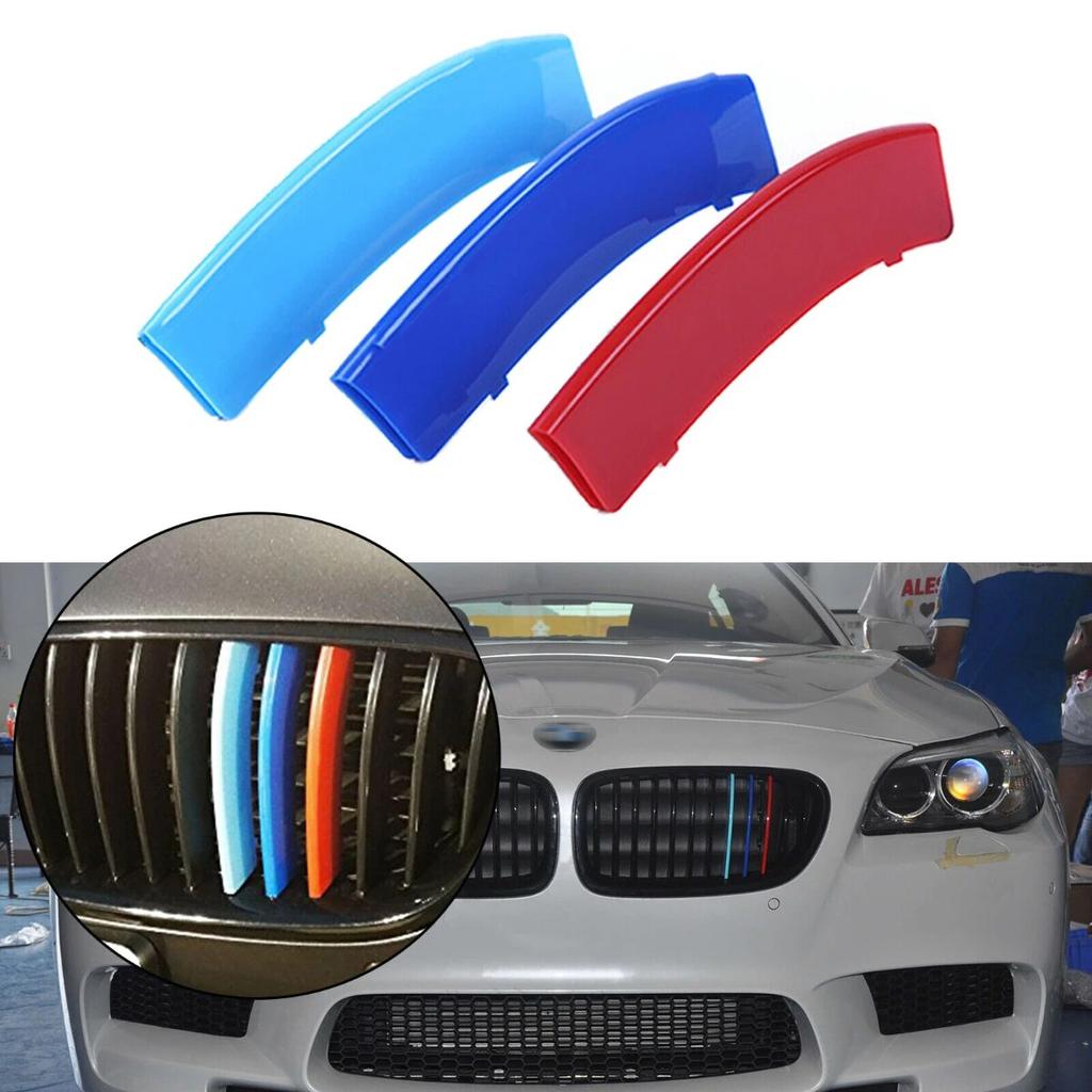 ABS 3-Color Grille Cover Strips Clip Trim For BMW F10 F11 5 Series Kidney Grill M-Sport 12 Bars Insert 2011-2013 Car Accessories