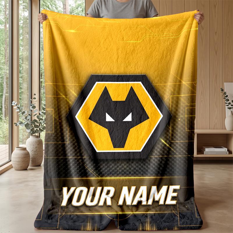 Custom Text Flannel Throw Blanket, Lightweight Cozy Bed Sofa BlanketWolverhampton Wanderers