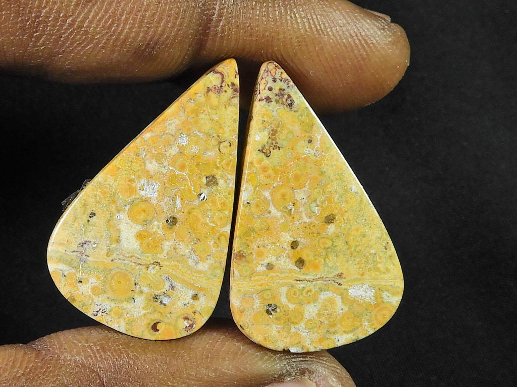 22Cts.Natural Leopard Skin Jasper Matched Pair Handmade Gemstone 17X27X02 MM SK-807