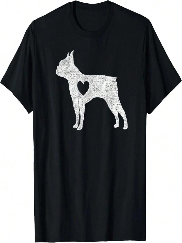 Vintage Boston Terrier Heart Silhouette Dog Puppy Retro T-Shirt