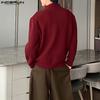 INCERUN Autumn Pullovers Men Stand Neck Long Sleeve Texture Rib Knitted Casual Tops