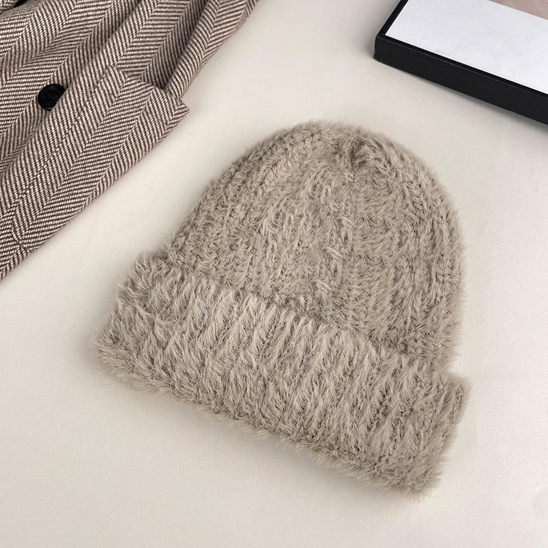 Вязаная шапка женская осенне-зимняя, открывающая лицо, маленькая, теплая, пуловер, плюшевая, утолщенная, универсальная, с защитой ушей, шерстяная шапка