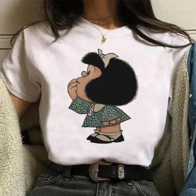 Funny Mafalda Print Women T Shirt Harajuku Ulzzang Kawaii Cartoon Tshirts for Girl Korean Style Casual Tee Top Female Clothing