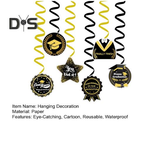 Выпускной сезон 2025 года, спиральные подвесные баннеры, подвески для тегов, черное золото, потолочная вечеринка, школьные украшения для выпускного, подарки на выпускной