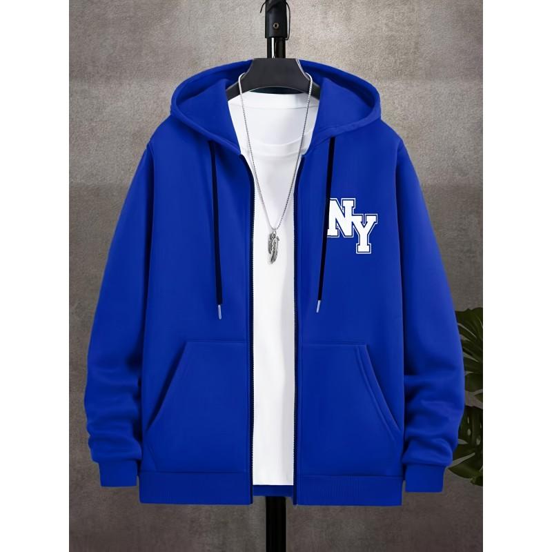 Vintage New York Graphic Zip-Up Hoodie Loose Fit Casual Sweatshirt Men Women