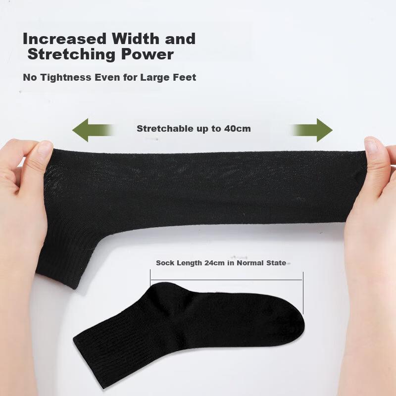 Miiow Disposable Cotton Socks Unisex Large Size Summer Breathable Travel Portable Mid-calf Wash-free Daily Socks Black 5 Pairs