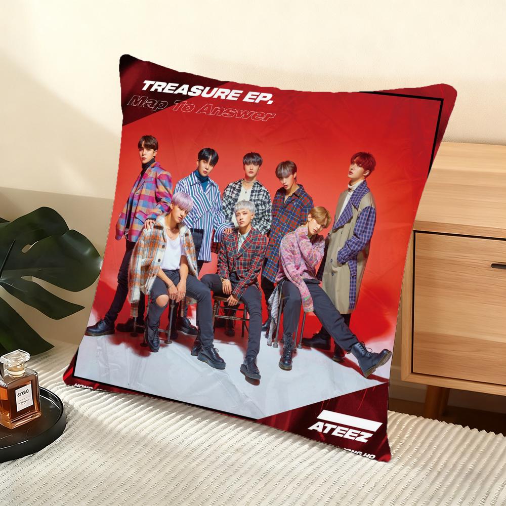 Подушка с обложкой альбома Ateez, шелковистый короткий плюш, чехол для подушки дивана, скрытая молния, домашний декор