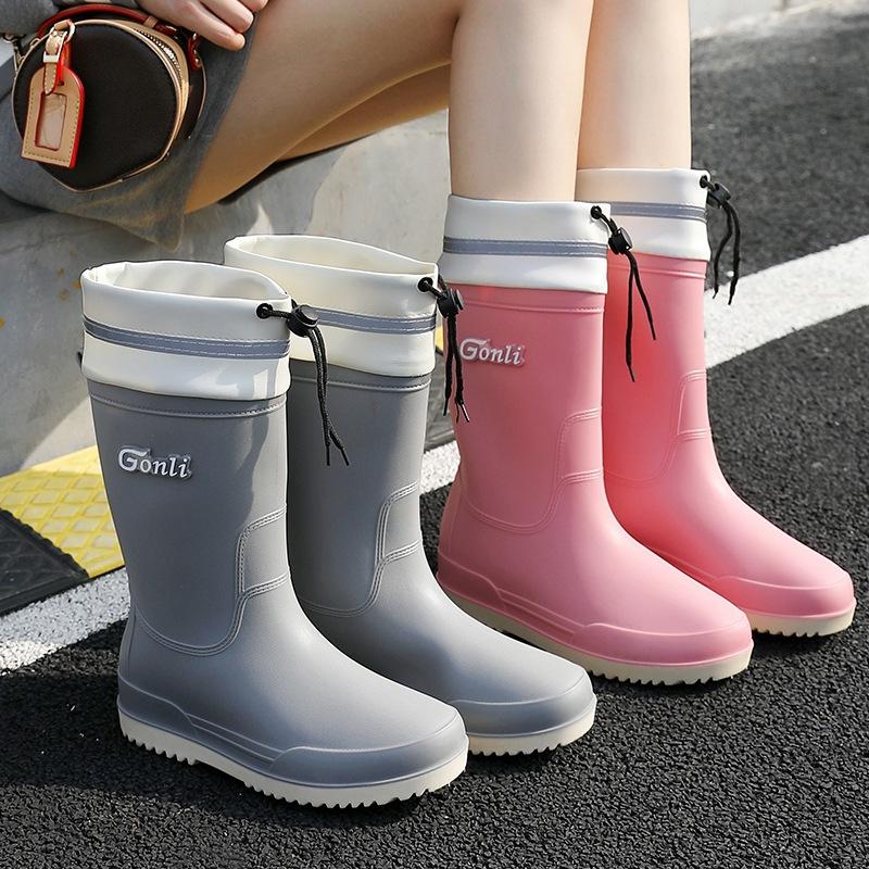 Bundle mouth medium tube rain shoes women's adult rain boots wear non-slip water shoes rain shoes kitchen water boots rubber shoes fashion women