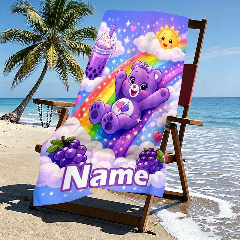 Custom Name Personalized Care Bears Print Beach Towel, for Trip Camping Beach Party Home Decor, Birthday Gift for Family & Friends