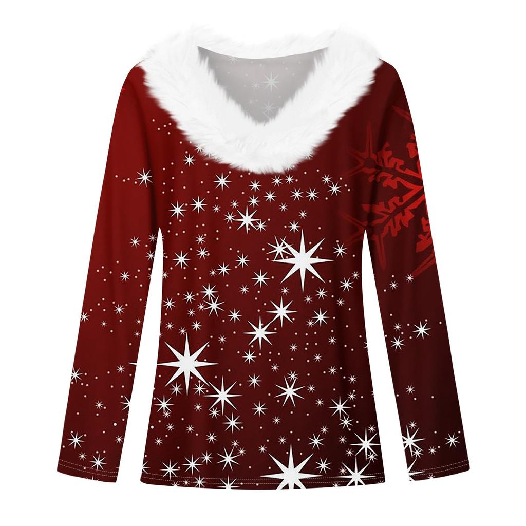 Рубашки с длинным рукавом для женщин Милые топы Рождественские принты Футболки Блузки Повседневные топы больших размеров Базовые топы Пуловеры