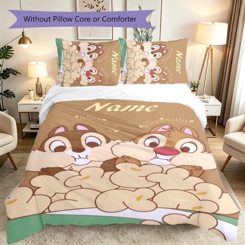 Custom Name or Text 3pcs Duvet Cover Set, Chip n Dale Adventure Turtle Night Bedding Set, Machine Washable, Breathable Fabric
