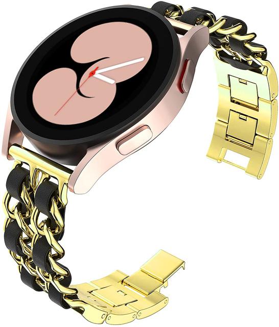 20 мм 22 мм Ремешок для Samsung Galaxy Watch 4/classic/5/6/7/FE/active 2 Кожаный+Металлический звеньевой браслет correa watch 5 Pro 45 мм Ремешок