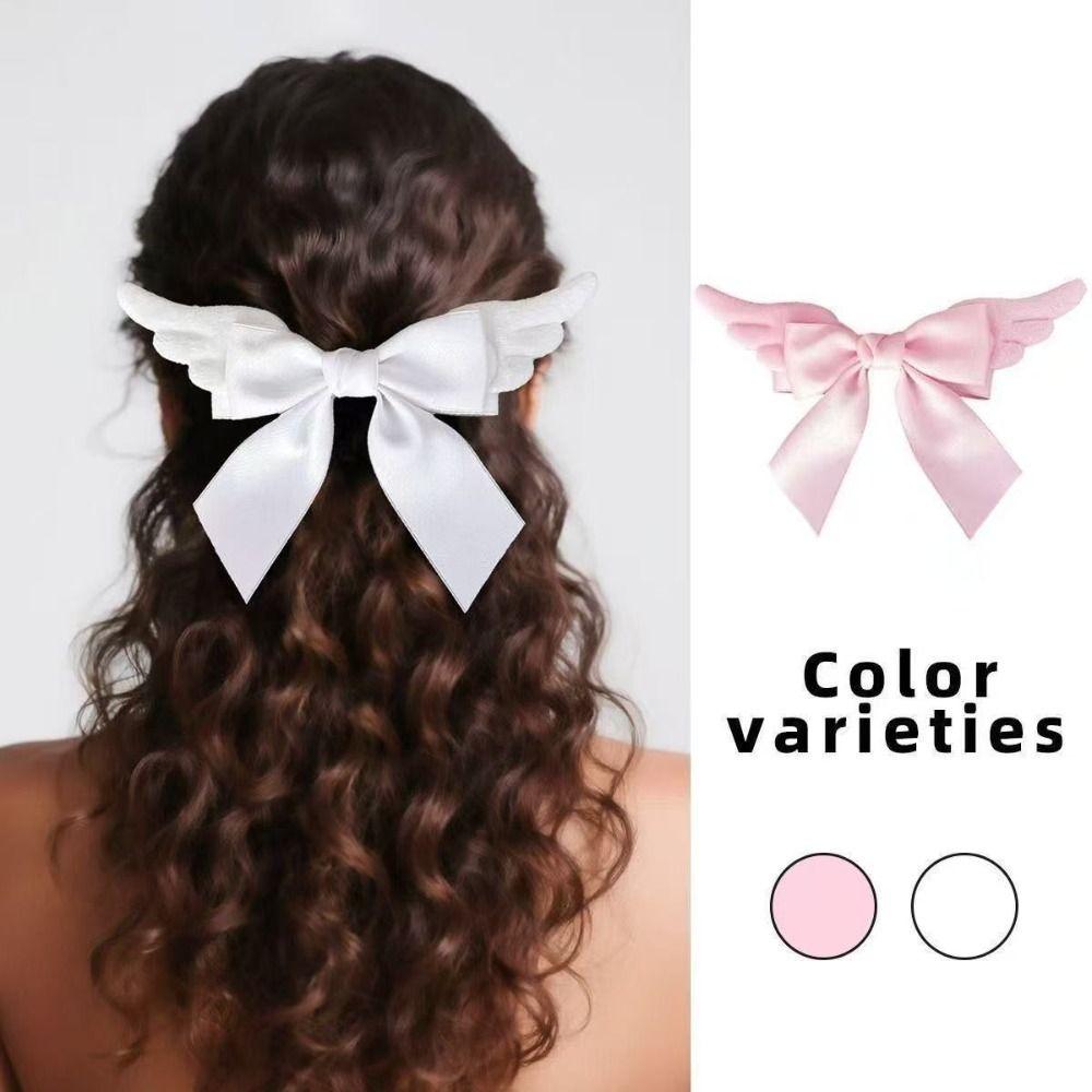 Creative Satin Bow Hairpin Y2K Hair Barrettes Sweet Cool Angel Wing Hair Clip Daily