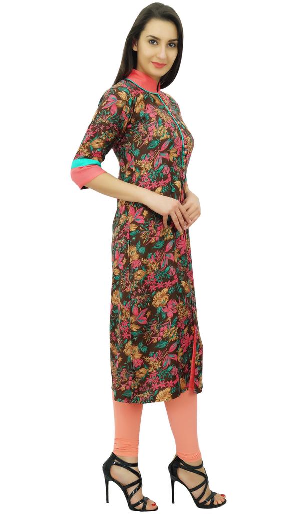 Bimba Women Pashmina Blend Straight Kurta Floral Kurti 3 4 Sleeve with