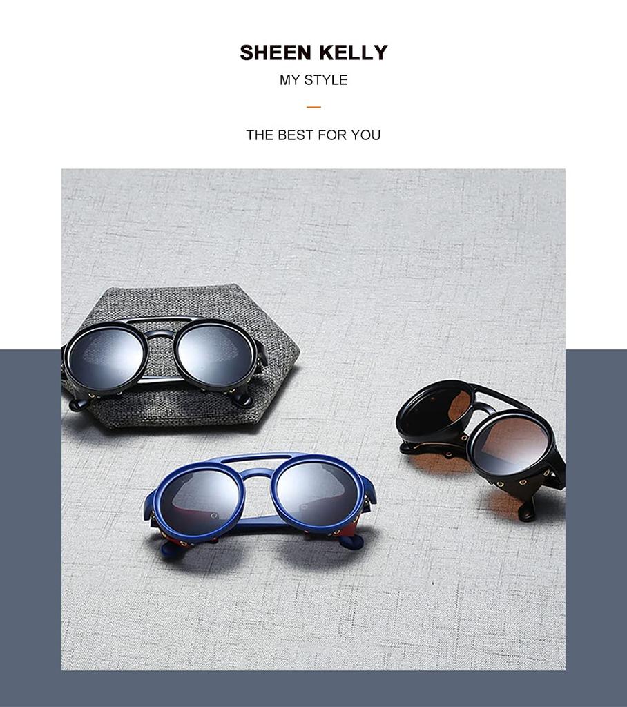 Готические солнцезащитные очки для мотоциклистов ретро круглые солнцезащитные очки с боковой защитой ретро-очки в стиле стимпанк одежда [SHEEN KELLY] мужские