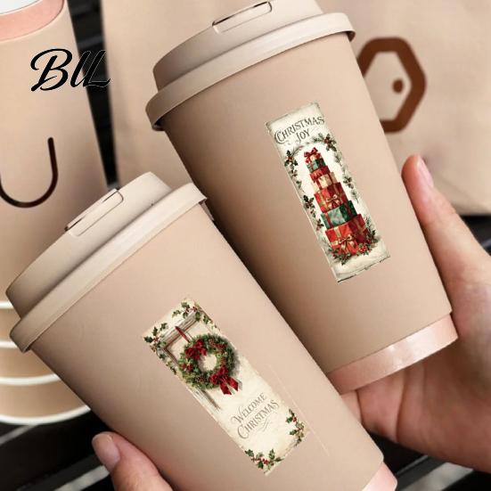 Self Adhesive Holiday Stickers Christmas Coated Paper Sealing Sticker, Retro Hand-drawn Santa Claus Snowman Elk Craft Tape Design, Decorative for Gift