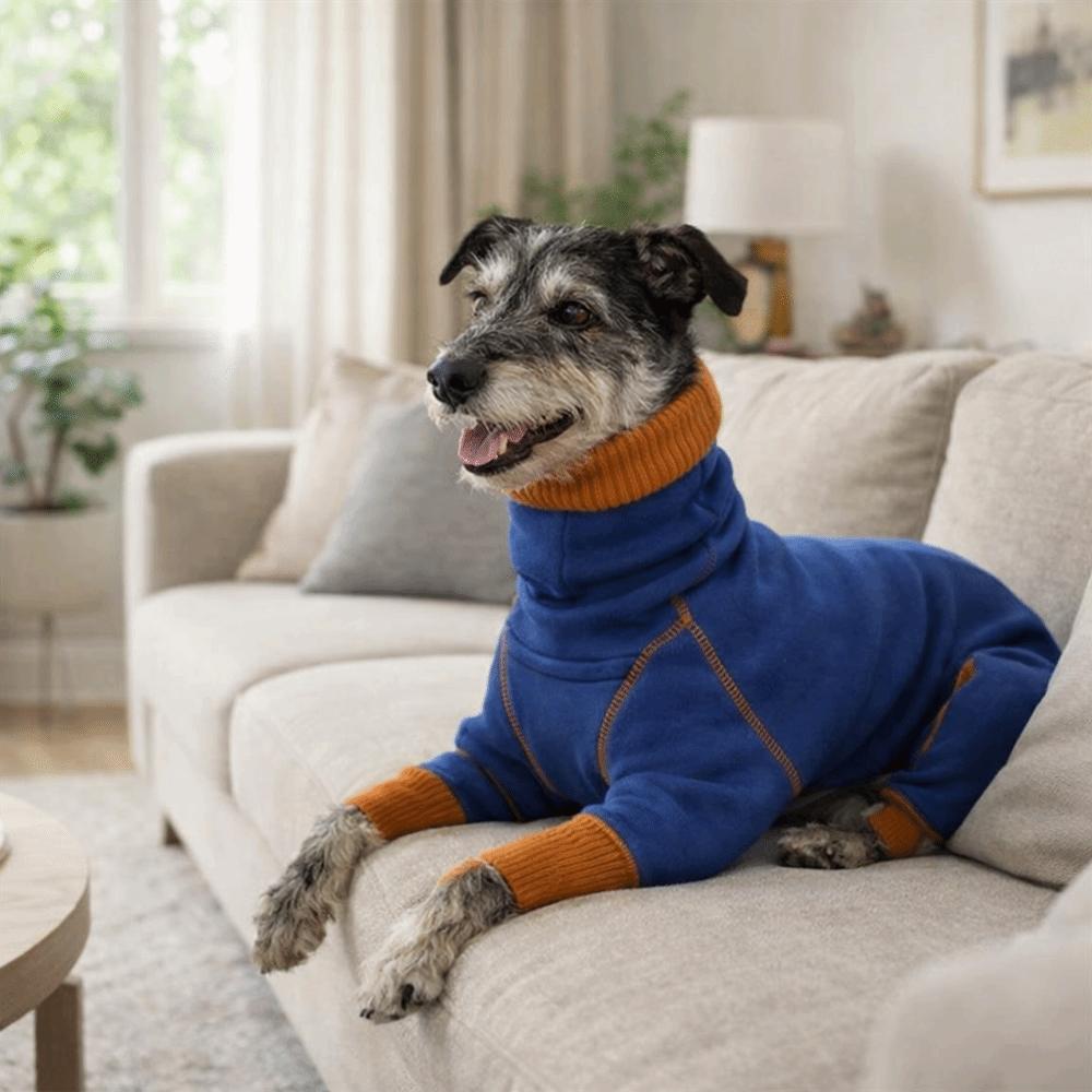 Plush Dog Jumpsuit High Neck Pet Turtleneck Fashion Pet Warm Sportswear Indoor Wear