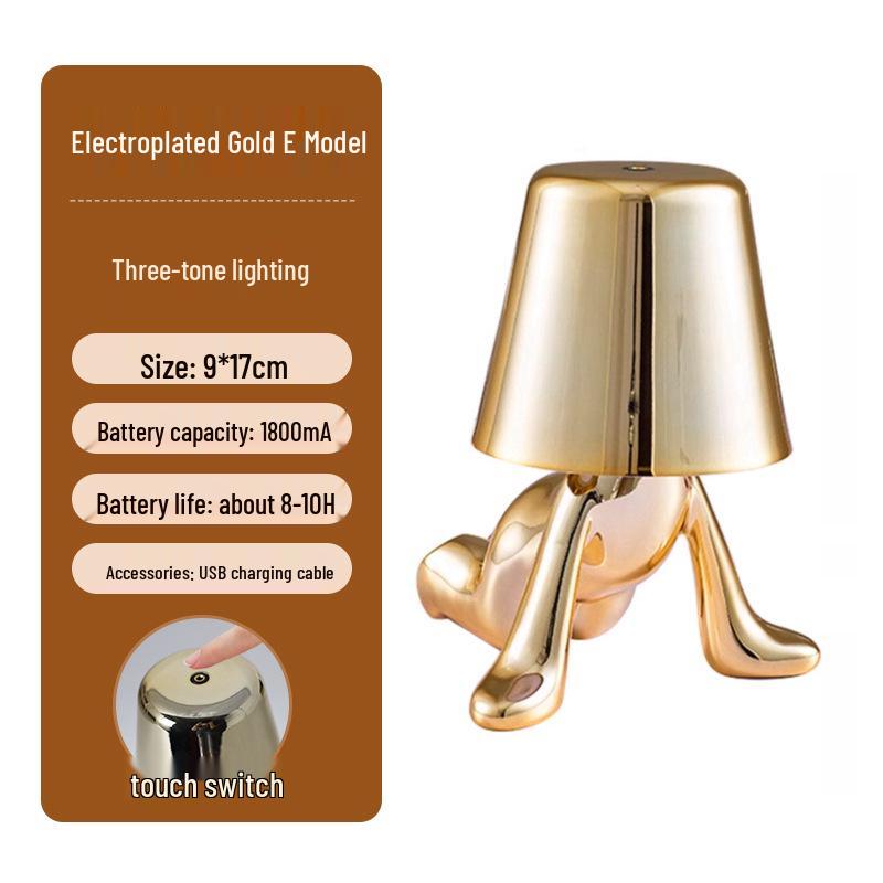 Creative Thinker Electroplated Gold Table Lamp: Rechargeable Night Light & Bedroom Ornament