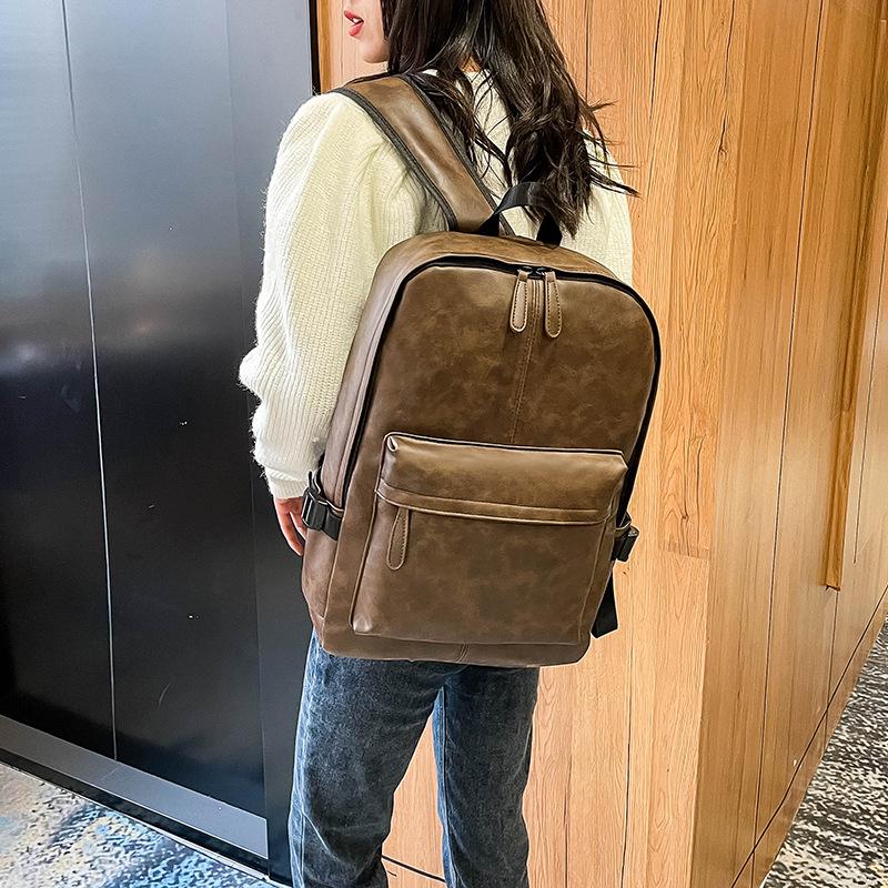 Мужской рюкзак из ПУ, корейская версия, простой студенческий школьный рюкзак, повседневный компьютерный рюкзак в стиле колледжа, ретро-рюкзак