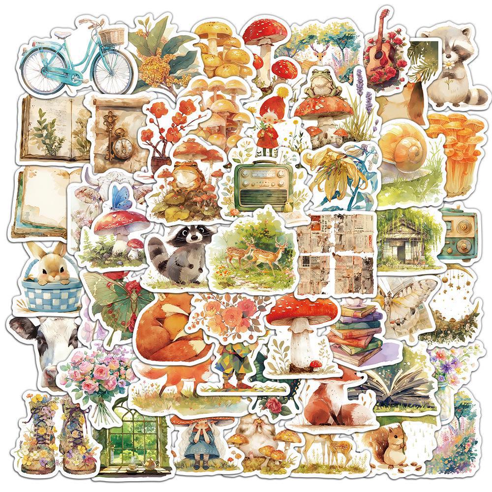 50 наклеек «Приключения в сказочном лесу»: Мультяшные животные, грибы - Водонепроницаемые чехлы для телефонов своими руками, бутылки с водой, ноутбуки