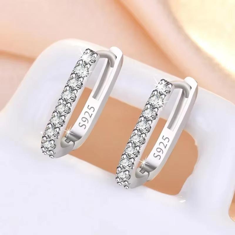 Серьги-кольца из серебра 925 пробы для женщин Модные Роскошные Серьги с Кристаллами Циркония Вечеринка Свадьба Универсальные Украшения
