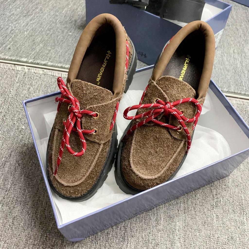 Найди второй волосок! Модные универсальные новые miu ретро матовые из коровьей кожи на шнуровке на толстой подошве на толстом каблуке лоферы женские осенние