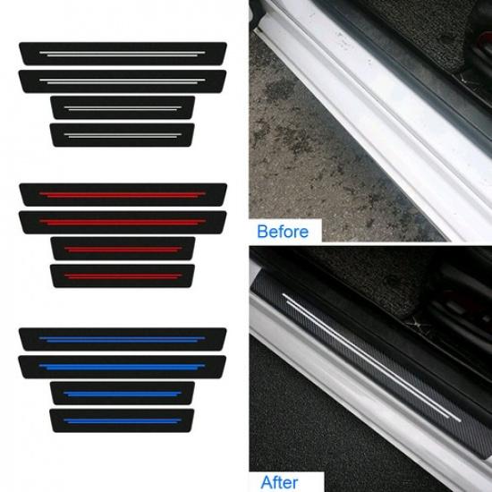 4x Carbon Fiber Stickers Door Plate Sill Scuff Film Anti-Scratch Car Accessories