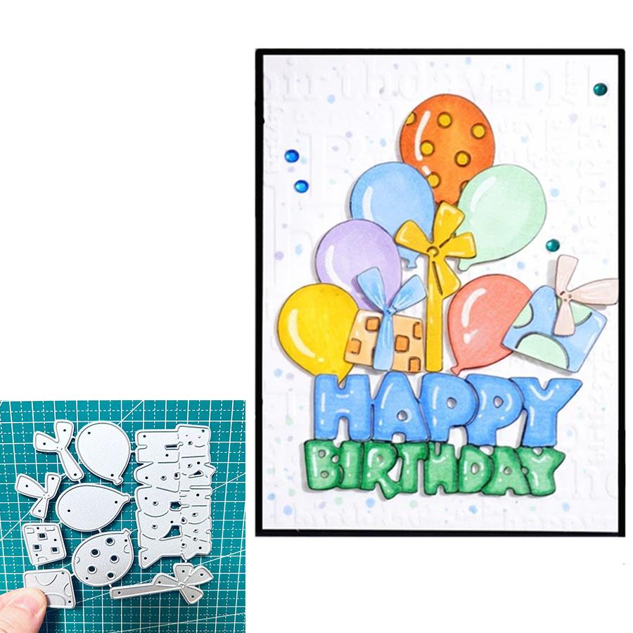 Balloons and Happy Birthday Metal Cutting Dies Set for DIY Scrapbooking Greeting Card Making Paper Embossing Craft