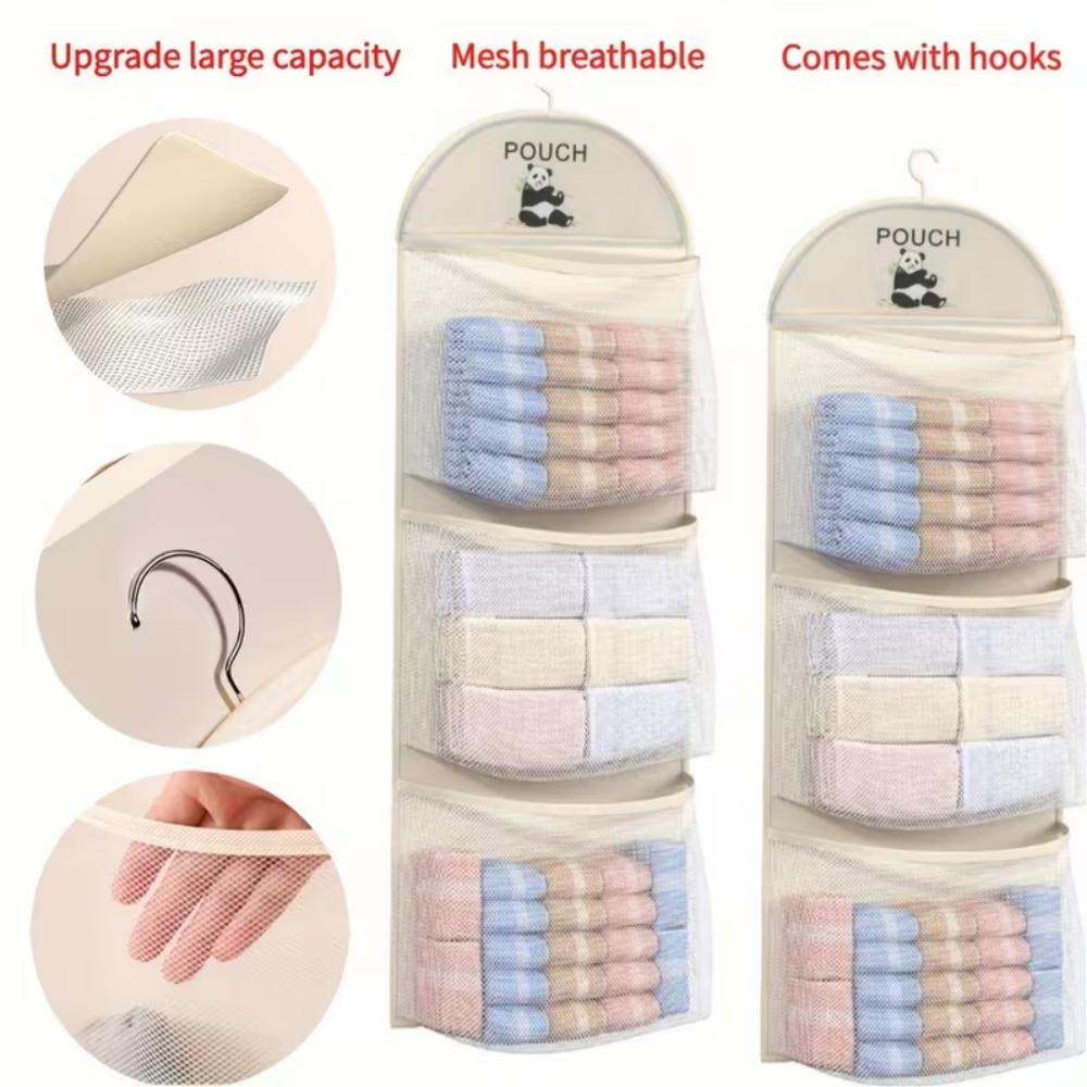 Cute Panda Multi Layer Mesh Hanging Storage Bag Over The Door Closet Organizer For Lingerie Socks And Small Accessories