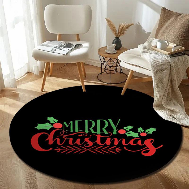 Nordic Round Christmas Black Floor Rug, Non-Slip Floor Mat for Hallway
