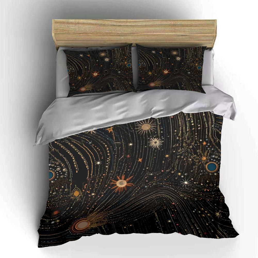 "Cosmic Starry Night Decor Set" Bedding Set with 1 Duvet Cover 2 Pillowcases Single Double King Queen, Gift