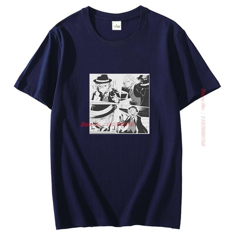Панели Т-shirt Чуи Накахара Для Унисекса Летняя Мода Хлопковая Футболка Бродячие Псы Литературные Гении Унисекс Футболки Харадзюку Графические Футболки
