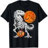 Halloween Boys Dinosaur Skeleton T Rex Scary Pumpkin Moon T-Shirt