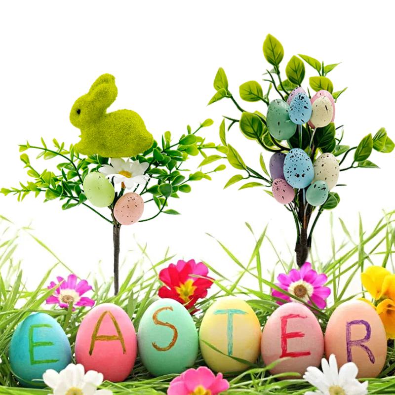 1PC Table Arrangement Colorful Floral Stems Creative Moss Bunny DIY Bunny & Eggs Easter Artificial Flower Bouquet