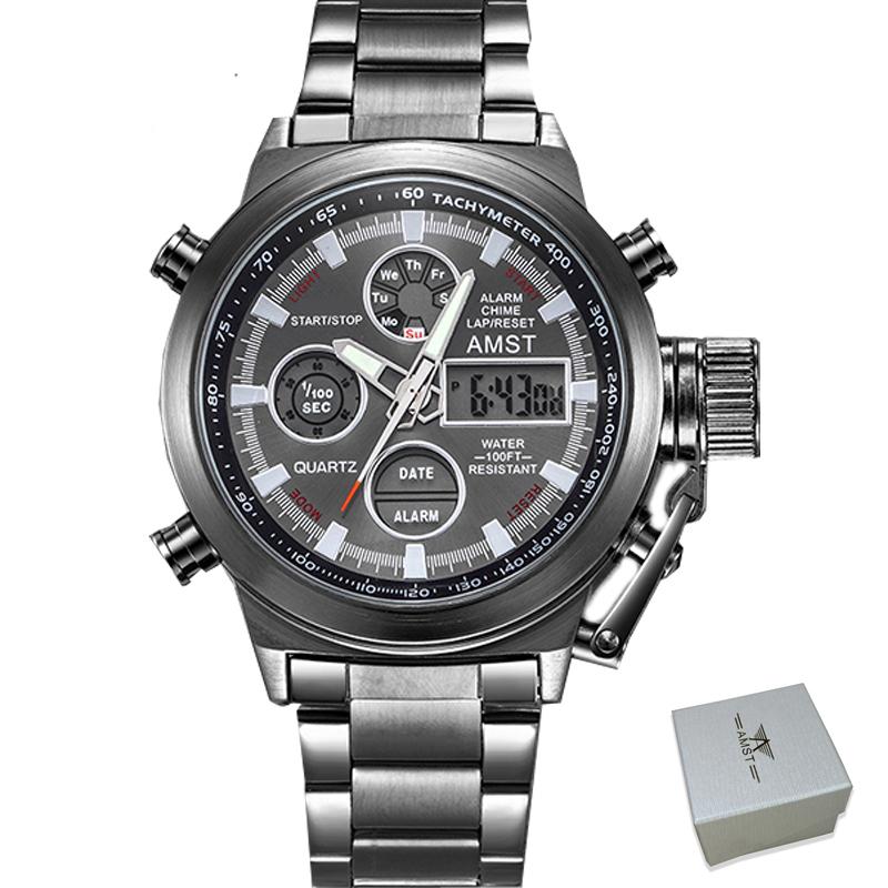 AMST Men Watch Top Luxury Brand Red Big Dial Sport Watches Mens Chronograph Quartz Wristwatch Date Male Clock Relogio Masculino