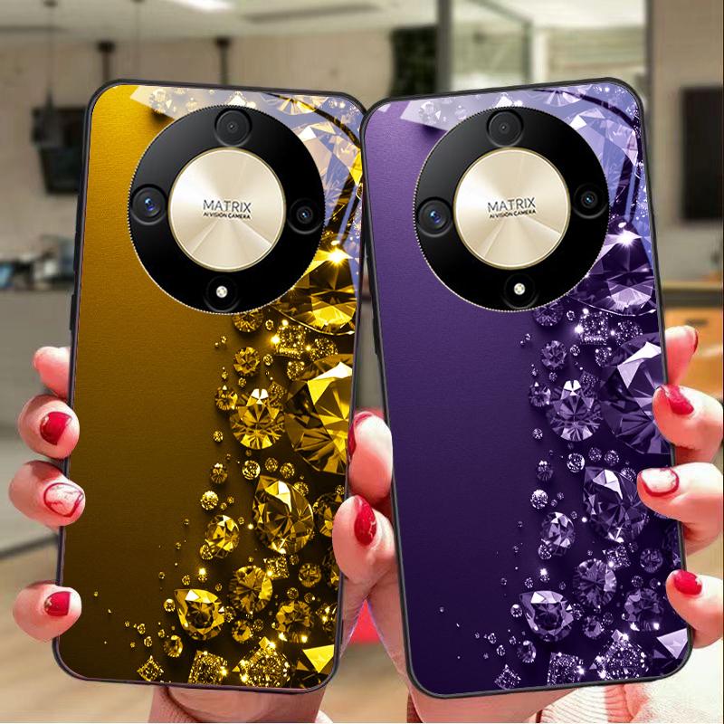 Полностью бриллиантовый чехол для телефона из закаленного стекла для Honor Magic 6 50 70 90 Lite X7b 200 Pro Nova 10 Nova 5T X6 P30 Pura 70 Ultra