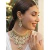 22K Gold-Plated Kundan Studded Emerald Green/Peach White Beaded Handcrafted Choker Necklace Set for Women & Girls – for Bridal & Festive Looks