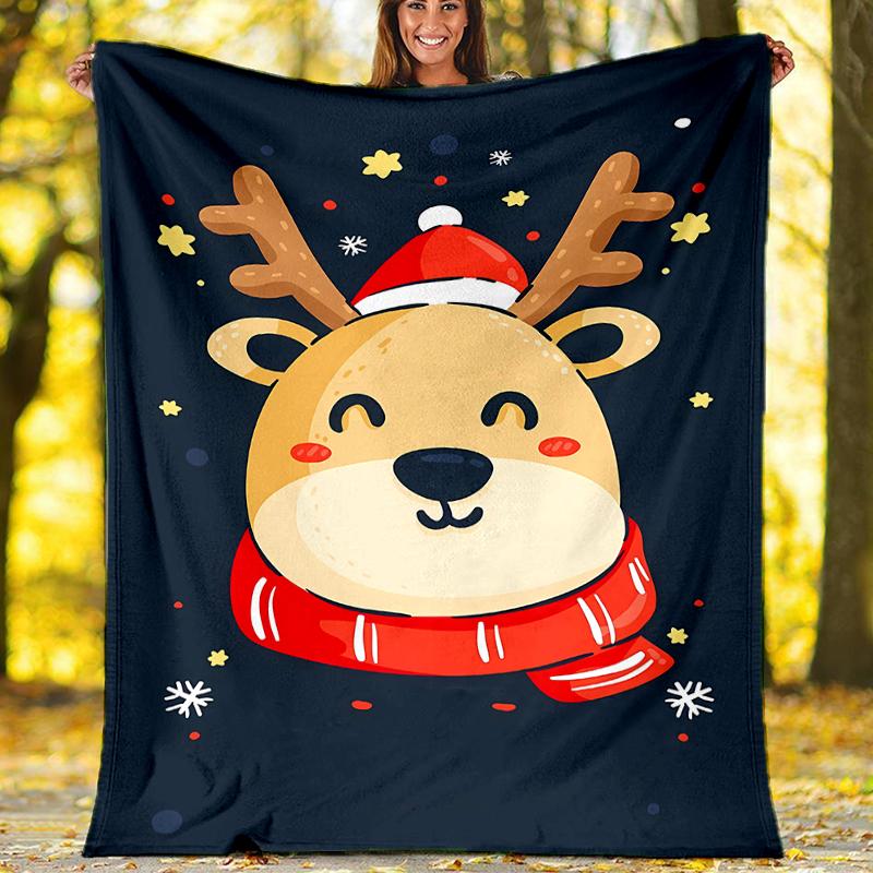 Christmas reindeer Theme Printed Blanket - Perfect for Couch, Bed, Travel & Outdoor Use | Machine Washable, Cozy & Durable.