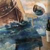 Oil Painting Style Pirate Boat Sheer Curtains for Living Room Decoration Window Curtains Kitchen Tulle Voile Organza Curtains