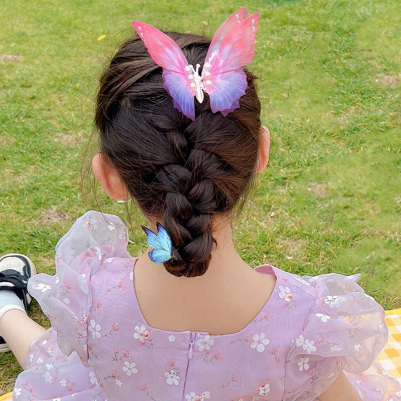 Красочные крылья, большая бабочка, жемчужная заколка для волос, детские милые милые аксессуары для волос