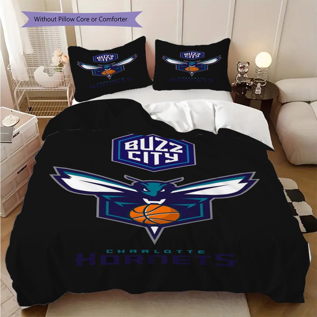 Charlotte Hornets Bold Stripes Wings Three-piece set(1 * duvet cover + 2 * pillowcase, without core)Bedding set Soft and comfortable
