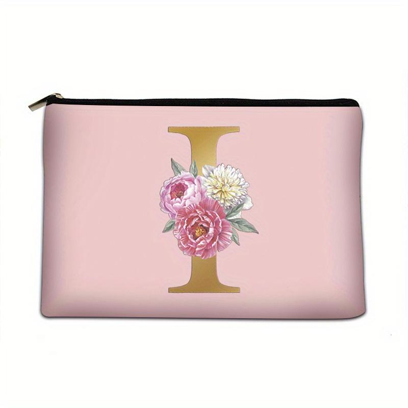 Flower Letter Print Zipper Storage Bag Lightweight Versatile Pouch Trendy Clutch Bag