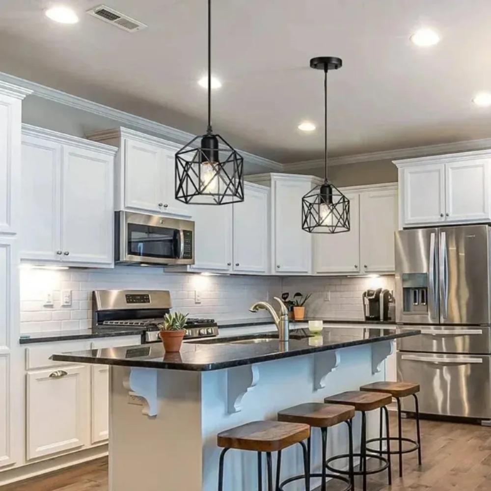 1/3 Плафона Промышленный Подвесной Светильник Черный Минималистичный Подвесной Светильник, Регулируемый Потолочный Светильник для Кухонного Острова Спальни