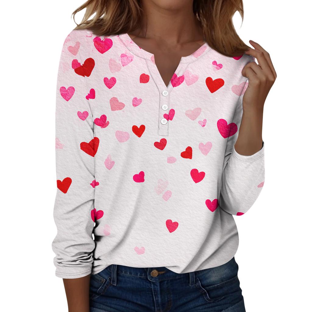 Женская футболка с рождественским принтом на пуговицах с длинным рукавом, повседневная, выходного дня, модная, базовая, с V-образным вырезом, обычная