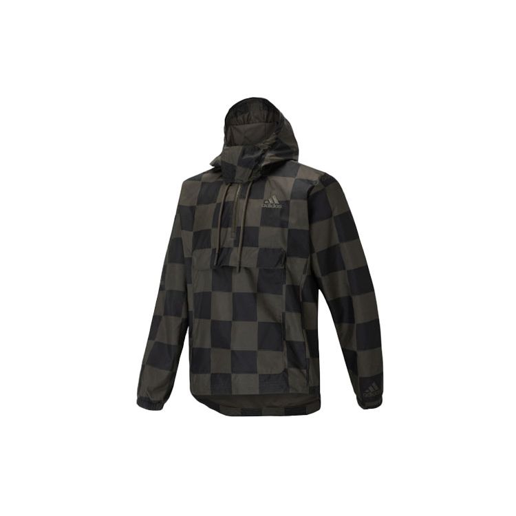 adidas Тканая куртка с узором «шахматная доска» и капюшоном Мужская верхняя одежда черного цвета HU0411