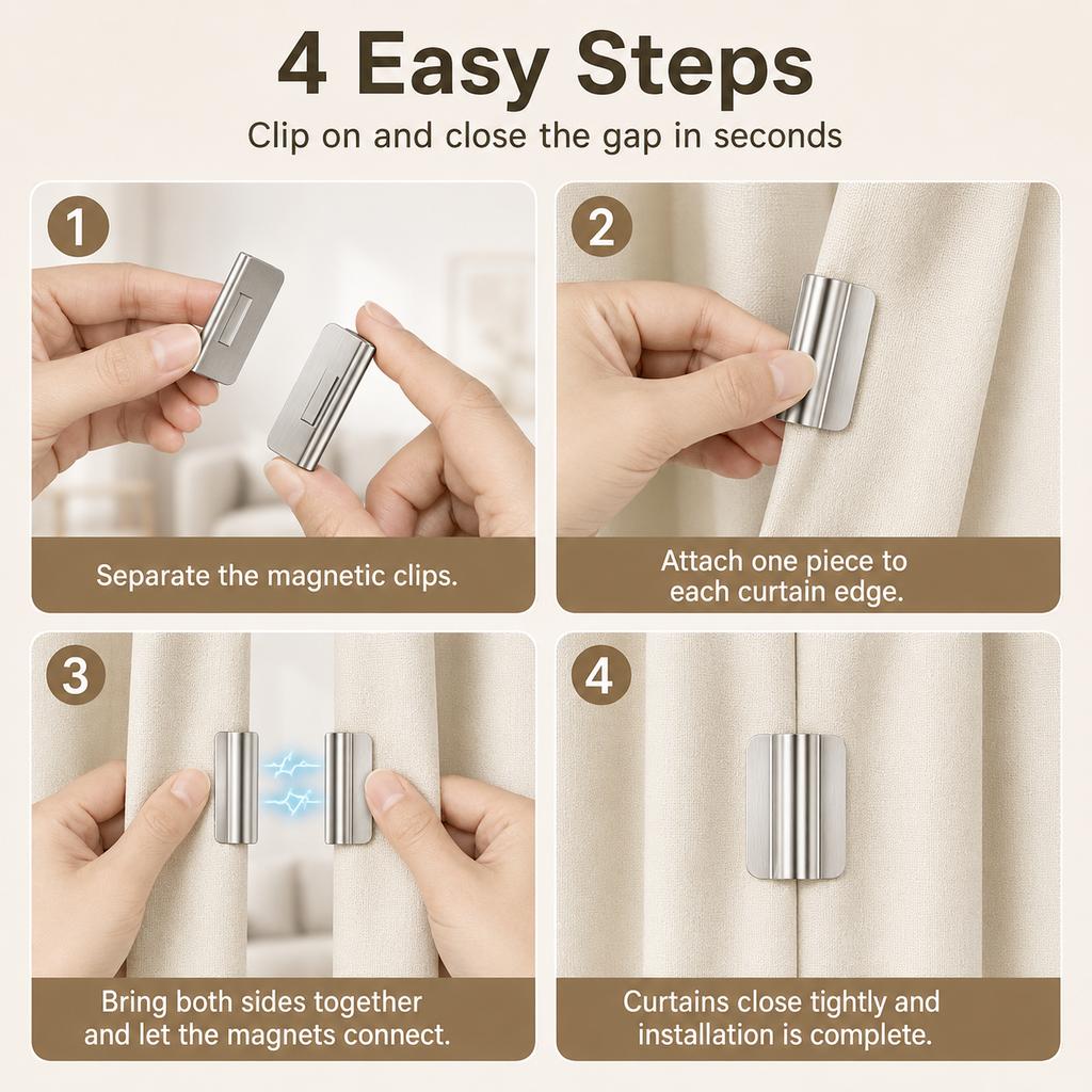 10/20 Pairs Stainless Steel Magnetic Curtain Closure Clips No Drill Light Blocking Fasteners for Bedroom & Living Room