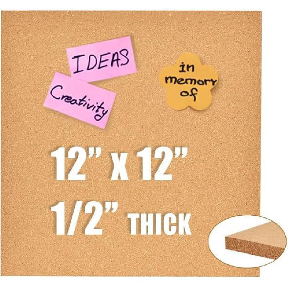 12x12 Cork Board Tiles Bulletin Board, 1/2" Thick Small Square Cork Boards for Walls, Self-Adhesive Cork Tiles for Home, Office, School, Bulletin