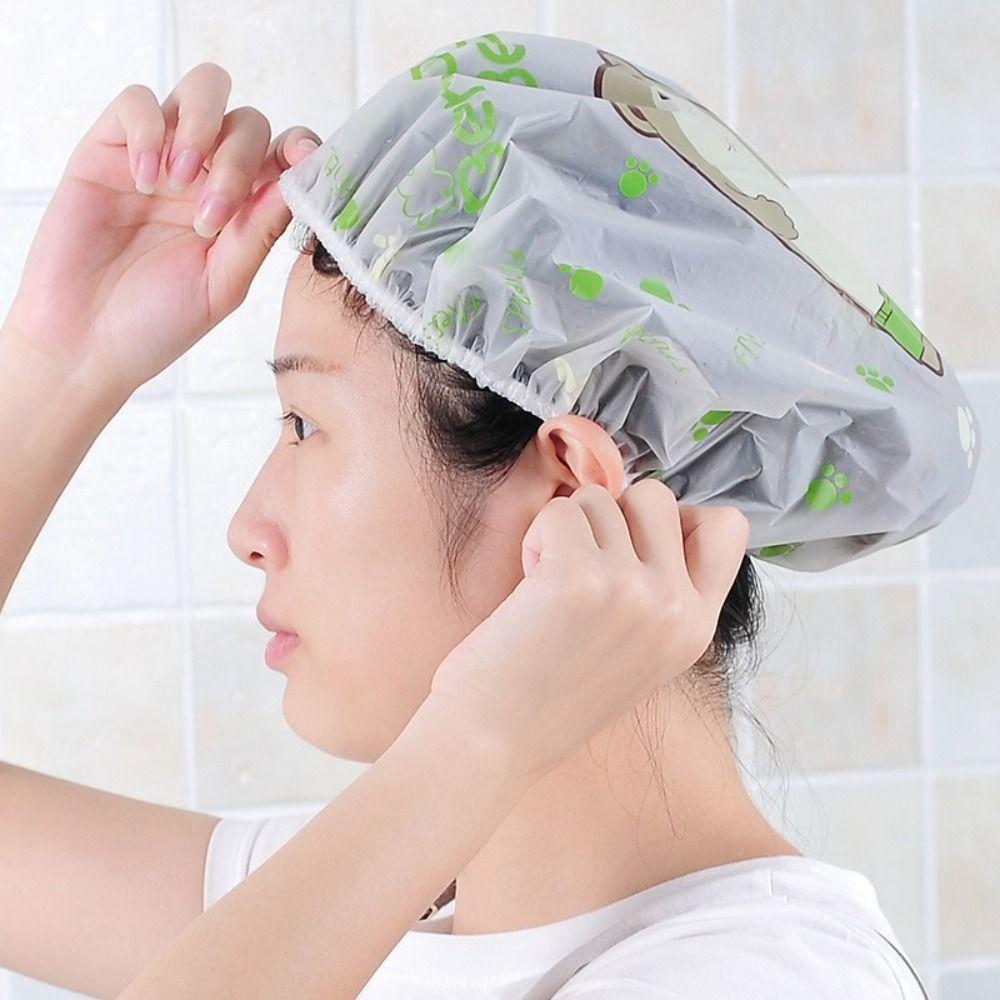 Waterproof Shower Cap Reusable Oilproof Hat Cute Head Hair Cover
